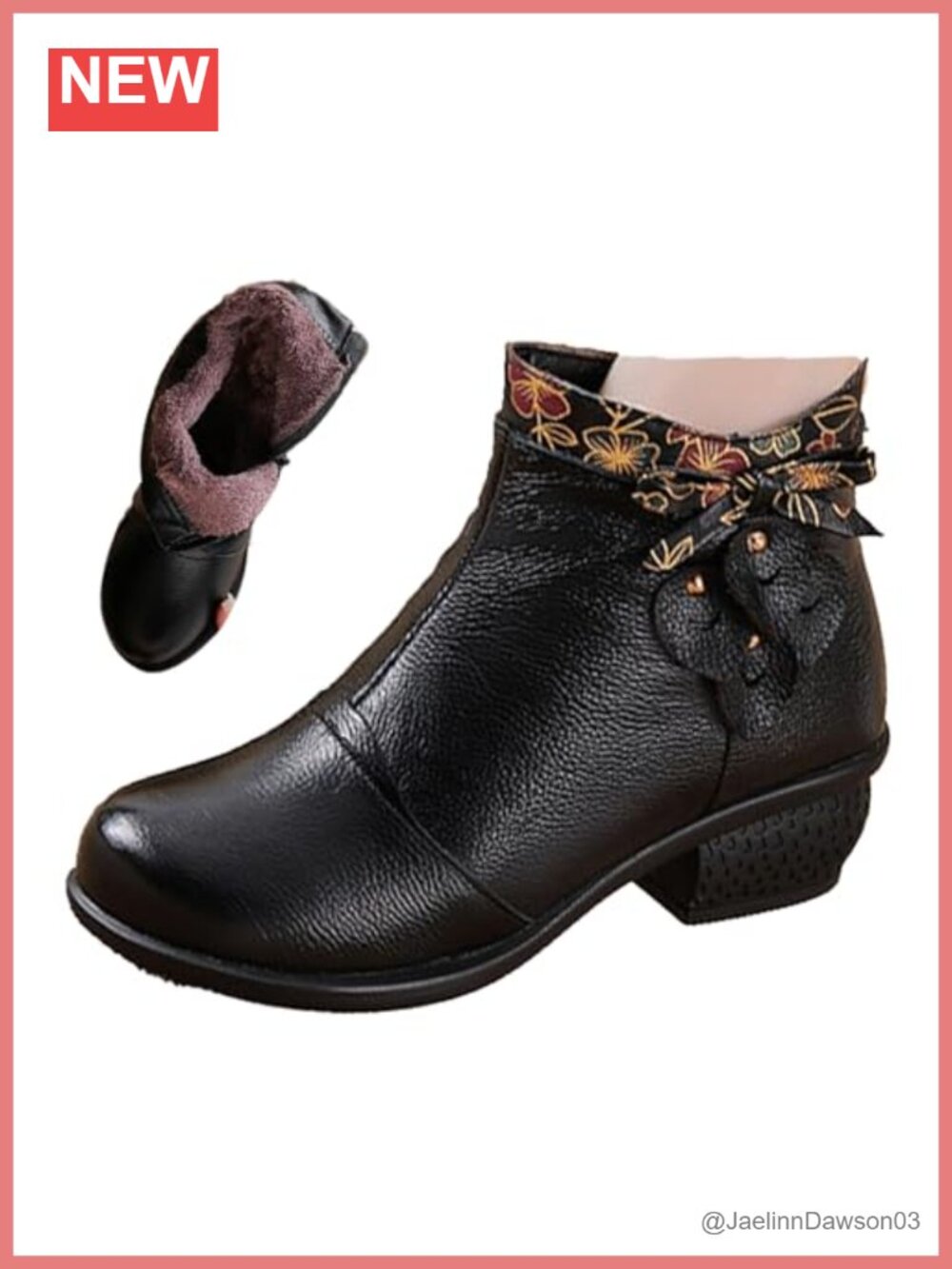 Womens Leather Ankle Boots Chunky Heel Zip Dress Booties